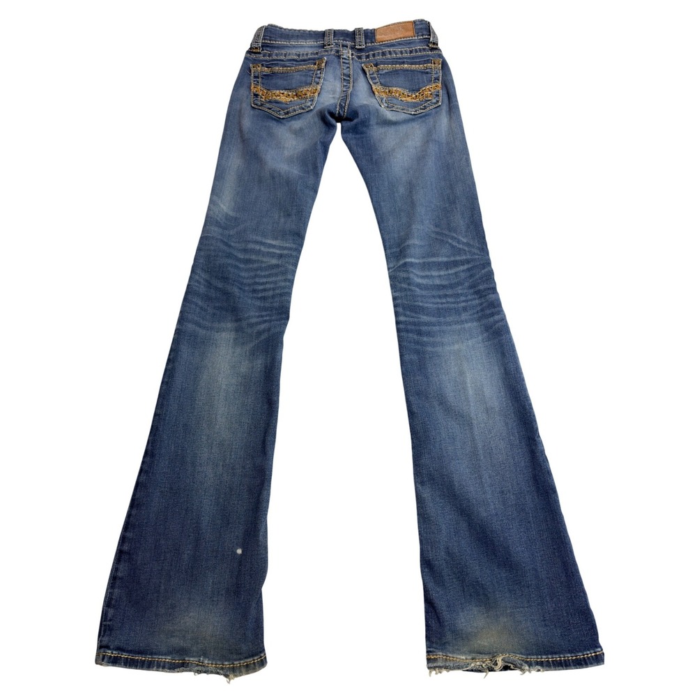 BKE Stella Flare Jeans Women 22L Blue Medium Wash Low Rise Distressed ABK1005